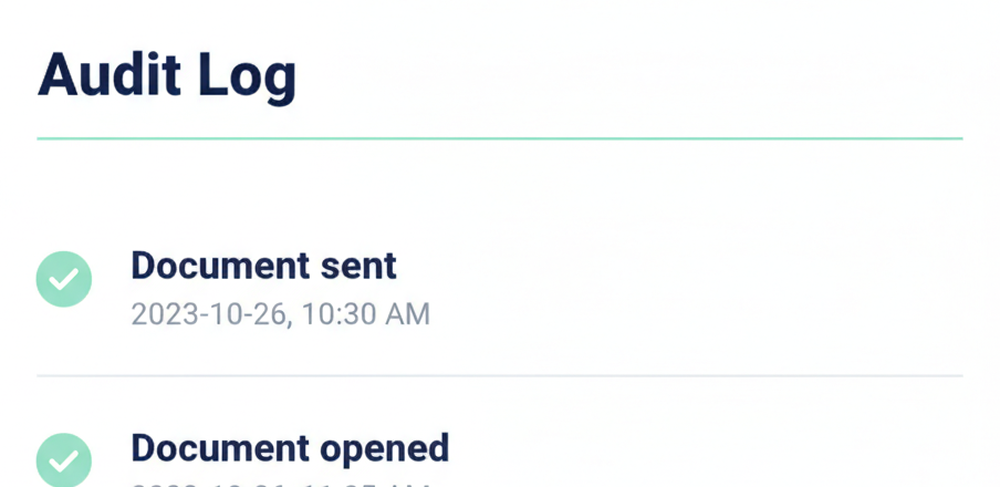 Audit log timeline showing timestamped signature events
